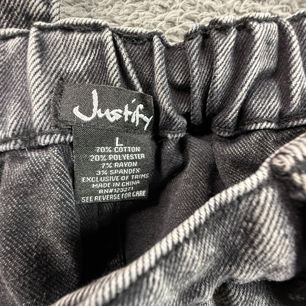 Justify Y2K Cargo Wide Leg Denim Jeans Elastic Waist Womens L Gray - Picture 3 of 8